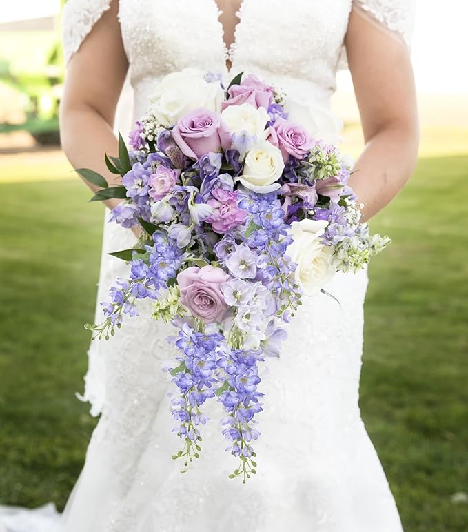 8PCS Voilet Artificial Delphinium Flowers with Clematis Greenery Long Stem Artificial Flowers Purple for Tall Vase for Home Wedding Floral Arrangement Centerpiece Table Decor (Voilet)