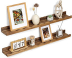 Fun Memories Picture Ledge Shelf for Wall, 36 inch Pine Wood Nursery Book Shelves Set of 2- Wall Book Shelves for Kids Room, Home Decor - Kitchen Spice-Carbonized