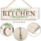 Kitchen Sign Wall Decor, Kitchen Wall Art with Plant Print, Rustic Farmhouse Wall Hanging Plaque Home Kitchen Decorative Kitchen, 4.7 x 13.7 inches