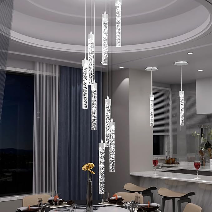 Modern Chandelier 8-Light Bubble Crystal Pendant Light Adjustable Pendant Light Fixture Crystal Chandeliers for Living Room Dinning Room Bedroom