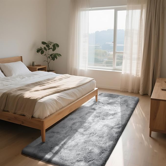 Soft Runner Rugs for Bedroom, Mottling Grey 2x8 Runners for Hallways Fluffy Rug Area Rug, Bedside Rug for Living Room Bedroom Kids Room Home Decor
