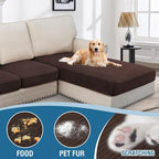 H.VERSAILTEX Velvet Stretch Sectional Couch Covers - 3 Piece L Shape Separate Cushion Set for Large 2 Seater + 1 Chaise, Brown Striped