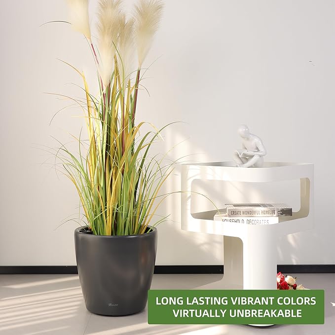 Dexceder 13x12 Self Watering Planter with Wheels Indoor Outdoor, Inner Pot Design, Thickened Large Floor Standing Flower Plant Pot with Water Level Indicator (Slate Gray Matte)