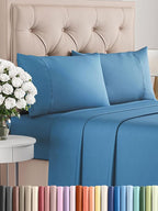 Twin Sheets Set 4 Piece - Includes 2 Pillowcases - Bed Sheets Twin Size - Soft Hotel Luxury Bedding - Cooling, Comfy, Cozy & Breathable - 1 Flat & 1 Fitted & 2 Pillowcases w/ Deep Pockets - Denim Blue