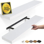 BAYKA Floating Shelves Set of 2, 22.5" Rustic Wood Wall Mounted Shelves for Bathroom, Bedroom, Living Room, Kitchen & Office, Hanging Display Shelf with 22 lbs Capacity (White)