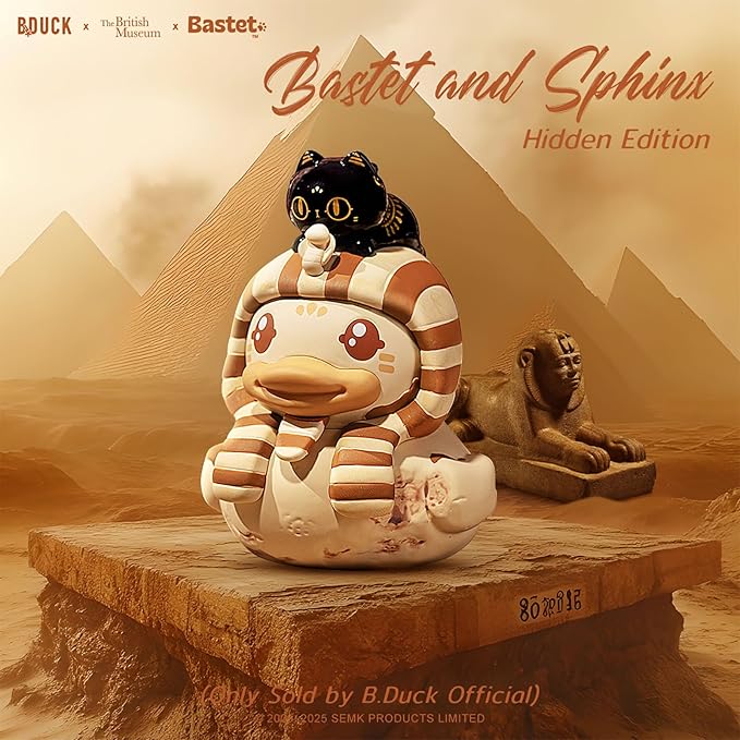 B.Duck x British Museum Blind Box, Egyptian God Collectible Duck Figurines Series,Home Decorations, Holiday Birthday Gifts (B.Duck x Bastet Series, Single Box)