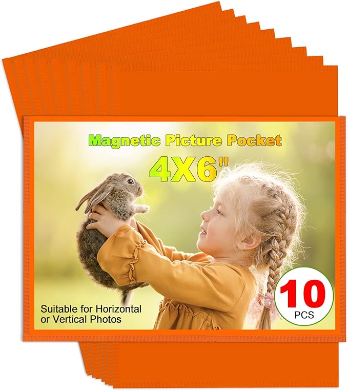 Orange Magnetic Picture Frame 4X6 for Refrigerator 10 Pack,Photo Magnets Sleeves