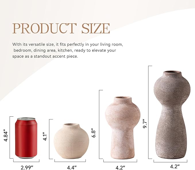 Ceramic Vase Home Table Decor - Flower Vase Set of 3 Living Room Kitchen Decorations Farmhouse Modern Rustic Vases Decorative Centerpiece for Shelf Bedroom Office Bathroom Dining Coffee Desk