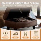 Ottoman Rectangular Storage Ottoman Bench, Flannel Footrest Stool Footstool with Lid for Living Room, Bedroom, Entryway, Chocolate, 28.5"x19"x17.5"