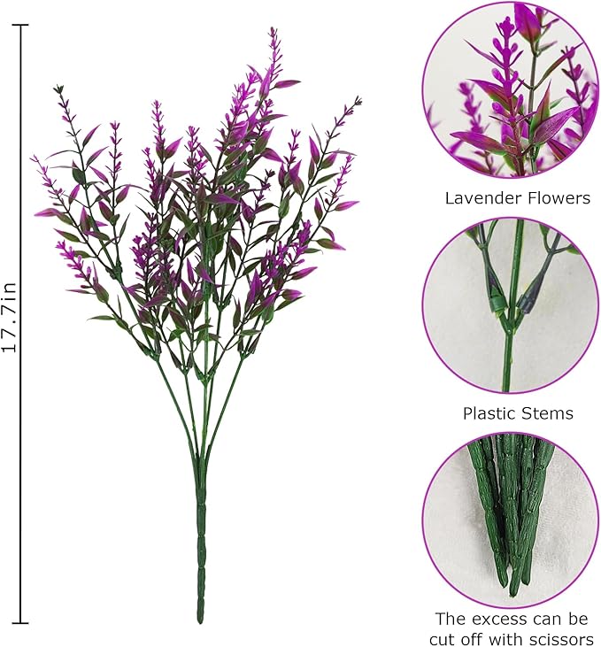Krissing 80 Bundles Outdoor Lavender Flowers UV Resistant Artificial Flowers for Outdoor Fake Lavender Plastic Purple Plants for Outside Garden Patio Planters Window Box Porch Summer Decor (Fushia)