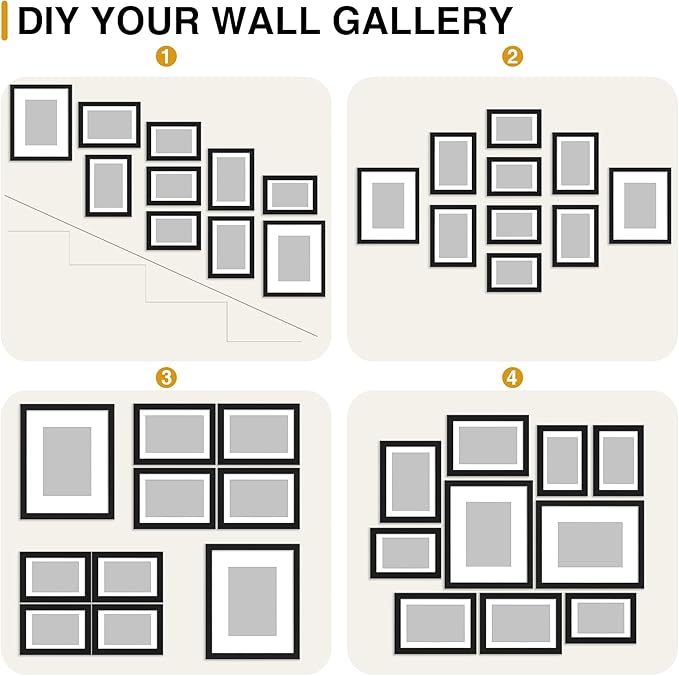 decorUhome Picture Frames Collage Wall Decor for Photo Gallery Display, Assorted Picture Frames set of 10 Including Two 8x10 / Four 5x7 / Four 4x6 for Family Wall Decor, Black, 10 Pack