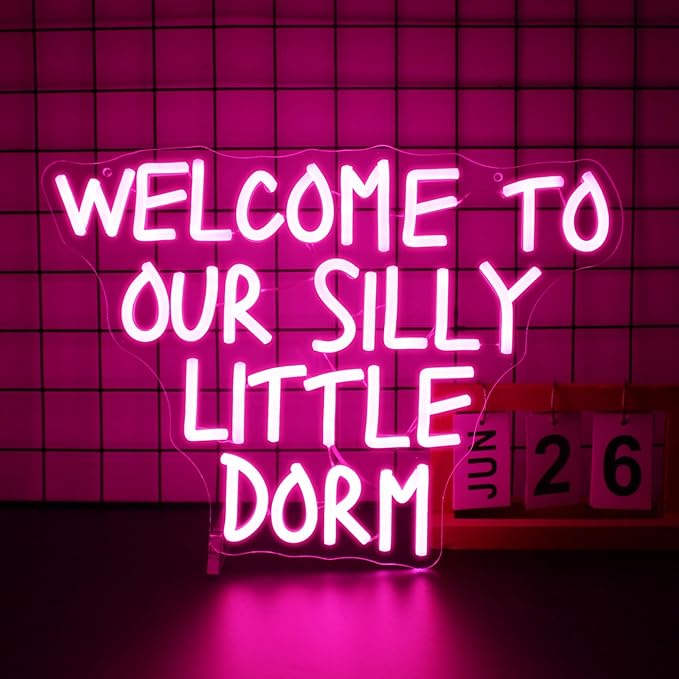 Neon Sign, Welcome to Our Silly Little Dorm Neon Signs for Wall Decor Neon Pink LED Signs Room Neon Light Up Signs Home Decor for Bedroom Business Club Party Bars Shop USB Operated