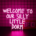 Neon Sign, Welcome to Our Silly Little Dorm Neon Signs for Wall Decor Neon Pink LED Signs Room Neon Light Up Signs Home Decor for Bedroom Business Club Party Bars Shop USB Operated