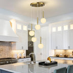 Modern Gold Pendant Light Hanging Fixture Light for Kitchen Island Mid Century with Globe Pendant Light Milk White Glass Pendant Lighting for Living Room Bedroom Entryway (5 Lights)