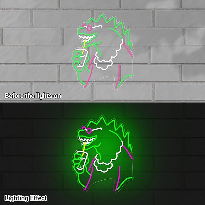 Funny Neon Signs Dimmable LED Trendy Dinosaurs Neon Signs for Wall Decor Mens Cave Urban Style Home Bar Bedroom Art Decor Christmas Gifts