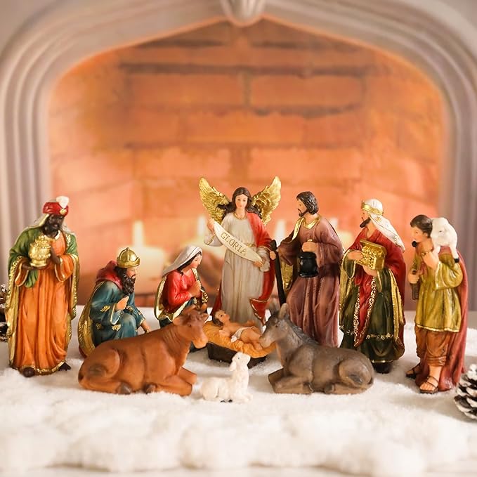 Nativity Set 5.7 Inch 11 PCS Christmas Village Nativity Scene Indoor Collectible Bulidings Nativity Sets & Figures Vintage Xmas Holiday Decorations Displays