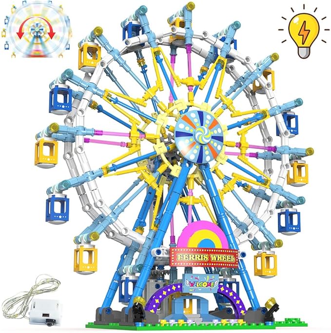 Upgrade Rotating Ferris Wheel Building Blocks Set Toys for Kids with Light Carnival Amusement Park Construction Kits Birthday Halloween for Boys Girls（813pcs）