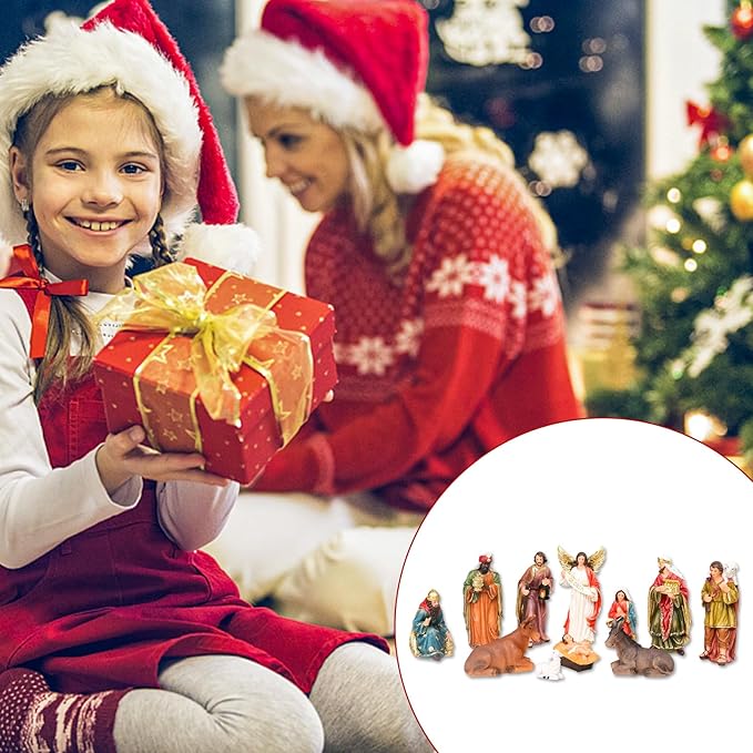 Nativity Set 5.7 Inch 11 PCS Christmas Village Nativity Scene Indoor Collectible Bulidings Nativity Sets & Figures Vintage Xmas Holiday Decorations Displays