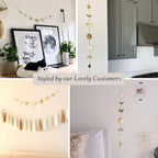 BASE ROOTS Moon Phase, Gold Wall Decor for Bedroom & Living Room, Bohemian Wall Decor, Handmade Hammered Metal 34" 7 Phases Moon, Celestial Wall Art, Gift for Women & Kids