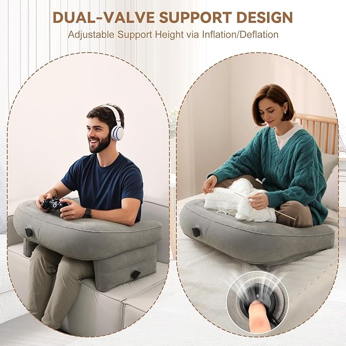 Luxspire Reading Pillow for Gaming, Extra Large Reading Pillows for Sitting in Bed Adult, Inflatable Portable Gaming Pillow, Lap Desk Pillow for Playing Steam Deck Switch, Gray