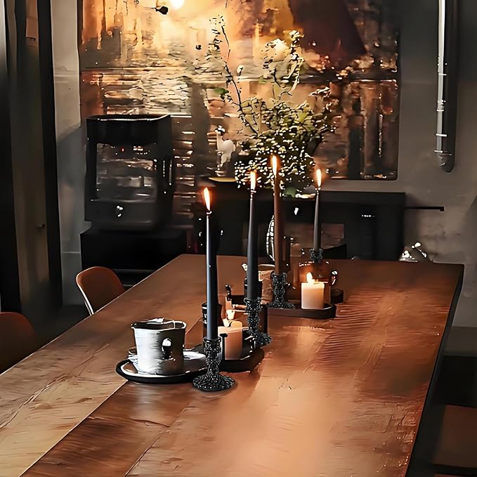 Glass Candlestick Holder,Striped Taper Candle Holders,Set of 6 Candle Stand for Table Centerpieces, Home Decor,Weddings,Festival and Parties (Black Diamond)