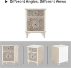 HOMPUS White Nightstand with Drawer & Storage, Fully-Assembled Flower Motif Night Stand for Small Spaces, 2 Drawer End Table with Storage for Living Room, Bedroom, Distress White