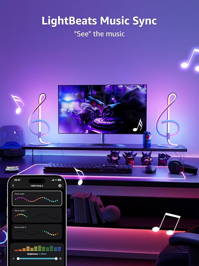 Lepro TB2 AI Smart Table Lamp, RGB+IC Addressable LED Lamps Alexa Google Home Enable, APP Control DIY Color Changing Modern Spiral Lamp, Music Sync, AI Generated Lighting LLM, 2.4 GHz WiFi/Bluetooth
