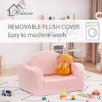 Welnow 2-in-1 Kids Sofa Chair, Convertible Toddler Chair Flip Out Children Sofa Chair with Wave Armrests Folding Kids Play Sofa with Side Pockets & Removable Cover Armchair for Girl or Boy