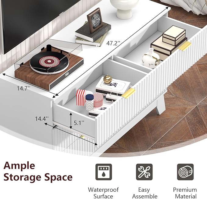 Fluted Dresser for Bedroom,6 Drawer Dresser for Closet,Storage Cabinet and Chest of Drawers with Gold Handle,TV Stand,Storage Organizer for Living Room,Hallway,Entryway,White