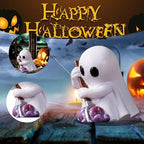 Halloween Ghost Figurine with Holding Fork, Funny Mini Resin Ghost Statue Halloween Decor for Bookshelf, Terrace, Bedroom,Porch and Tabletop