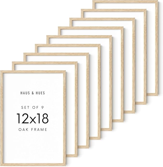 HAUS AND HUES 12 by 18 Picture Frame Set of 9-12 x 18 Poster Frame, 18x12 Light Wood Frame, 12x18 Frame, 12 x 18 Frame Natural Wood, 12 x 18 Picture Frame Wooden (Beige Frame)