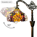 Tiffany Floor Lamp Vintage Standing Lamp Rose flowers Style Stained Glass Floor Light Rustic Corner Gooseneck Floor Lamp with Adjustable Angle for Home Decor Living Room Bedroom 12X12X63 Inches