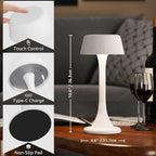 uuffoo Rechargeable Table Lamp, Outdoor Table lamp Cordless with Stepless Dimming & 3 Color Temperatures, Battery Operated Night Light for Patio, Bar, Restaurant, Home, Bedroom, Dining (White)