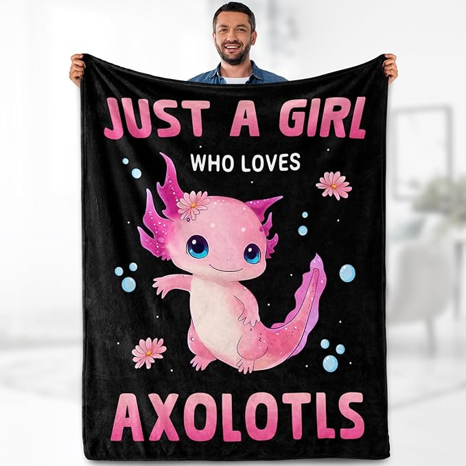 Axolotl Blanket Gifts for Kids Woman - Just A Girl Who Loves Axolotls Cute Animal Lovers Throw for Teen Adults Soft Fleece Cozy Bed Couch Decor Birthday Christmas Lightweight Blanket 50"x60"