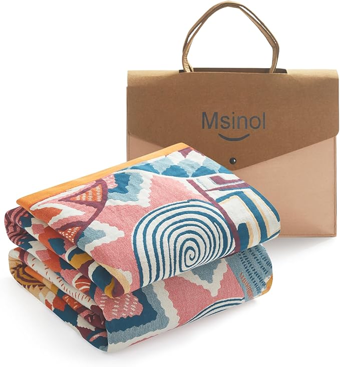 Vintage Throw Blanket Pure Cotton Soft Cozy Breathable Blanket for Couch Reversible Floral Printed Outdoor Throw Blanket Home Decor (60"x80",03-Colorful Art)