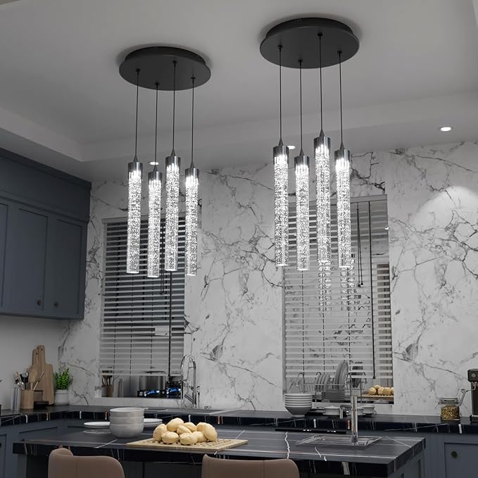 Mini Chandelier Crystal Pendant Lights,Bubble Crystal Chandelier for Living Room Bedroom Modern LED Ceiling Light Dimmable 2700k-6000k