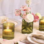 Glass Ribbed Cylinder Vase Set of 6, Bud Vase for Wedding Centerpieces, Green Flower Vases Bulk, Hurricane Floating Candle Holder, Decorative Flower Vase for Table Housewarming Gifts (Green)