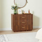 Fluted Dresser for Bedroom with 3 Drawers, 31.5" Wide Modern Chest of Drawers with Metal Handle, Large Storage Dresser, Wood Closet Clothes Storage Organizer for Nursery Living Room, Hallway, Walnut