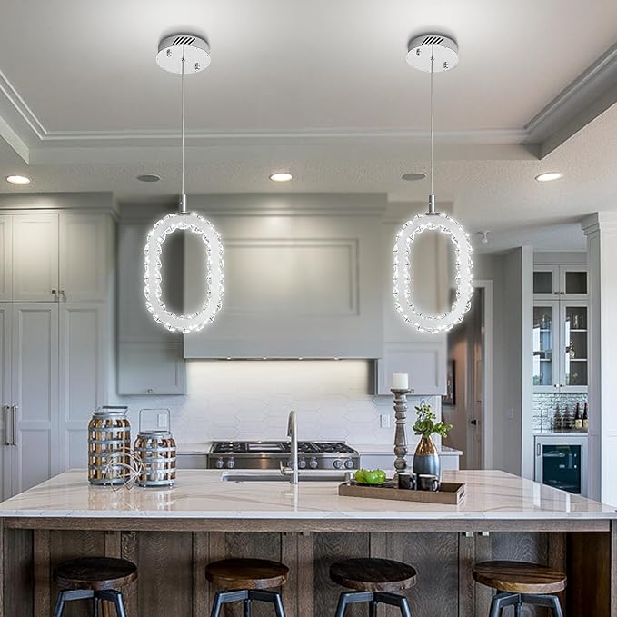 Chrome 1 Ring Pendant Lights Kitchen Island Single Head Crystal Chandeliers Foyer Entrance Modern LED Dimmable Chandeliers