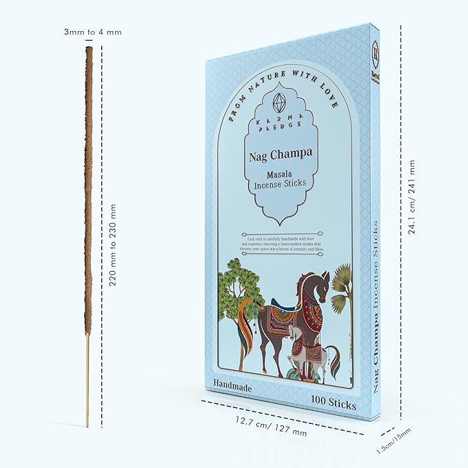 Incense Sticks, Nag Champa Incense, Pack of 100 Stick, Hand Rolled Aromatic Masala Made with Natural Ingredients, 45-60 Minute Burn Time, Best for Home Fragrance, Meditation, Yoga, Spiritual Healing