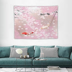 Houselerax Japanese Koi Fish Tapestry, Cherry Blossoms Asian Oriental Pink Flower Branch Koi Fish Carp Tapestries Wall Hanging for Bedroom Living Room Office Decor 40"x30"