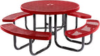 Coated Outdoor Furniture Heavy-Duty Portable Outdoor Picnic Table with Umbrella Hole, Expanded Metal Commercial-Grade Patio Dining Furniture Made in America (46" Round Top, Textured Red)