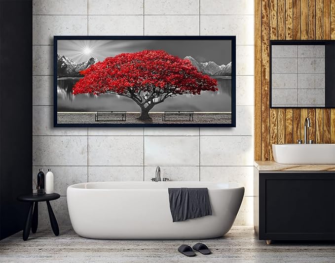 Black and White Red Tree Wall Art Canvas Print Picture Large Red Tree Landscape Modern Artwork for Living Room Bedroom Office Home Wall Decor With Frame 29X58inch Black Framed