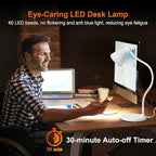 BOHON Desk Lamp for Home Office, LED Desk Light with USB C+A Charging Ports, Wireless Charger, 5 Colors Stepless Dimming Reading Light Timer, Touch Bedside Table Lamp for College Dorm Room White