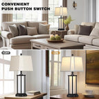 27" Tall Vintage Table Lamp Set of 2 with USB C+A & Outlet,Black Industrial End Table Lamp for Living Room,Farmhouse Rustic Bedside Lamps with Bell Lampshades for Bedroom Nightstand,Black