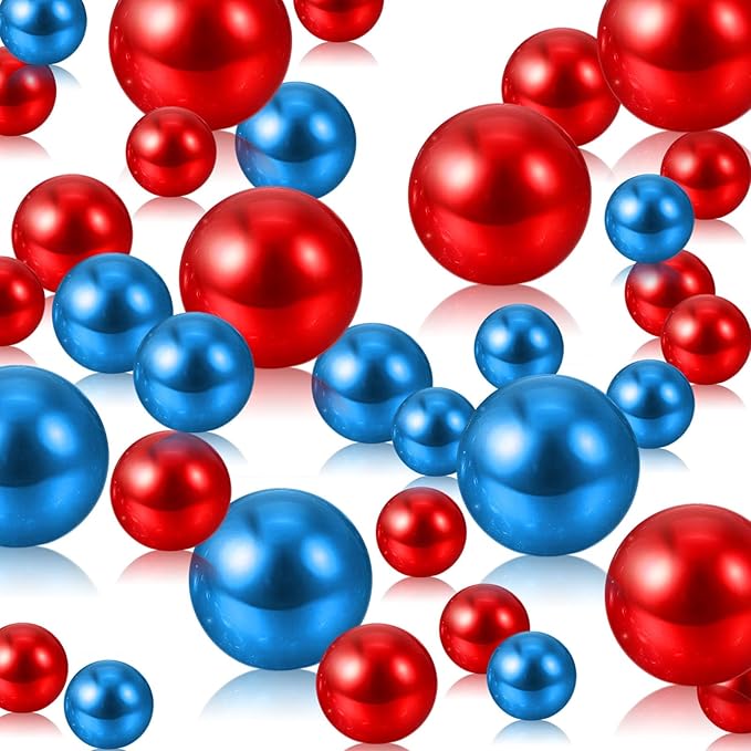 Blue Red Vase Filler | 150PCS Pearls Bead for Centerpieces Vases | 8/14/20 mm No Hole Beads, Fake Pearls for Birthday, Wedding, Christmas, Anniversary Theme Party Table Centerpieces Decor