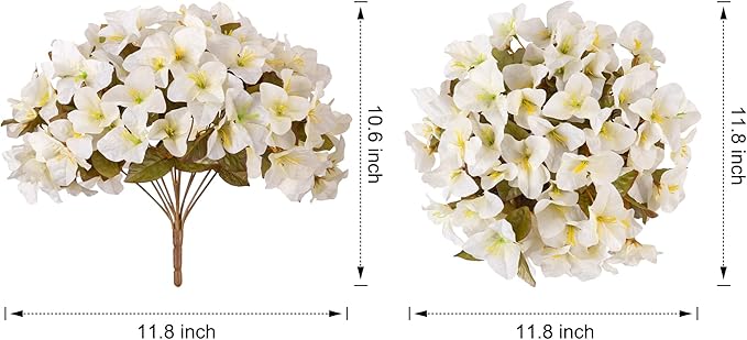 Artificial Flowers for Outdoors Fall Decoration, 4 Bundles Fake Bougainvillea Flower Plants UV Resistant Faux Fall Flowers for Planters Outside Patio Porch Window Garden Home Decor, Fall White