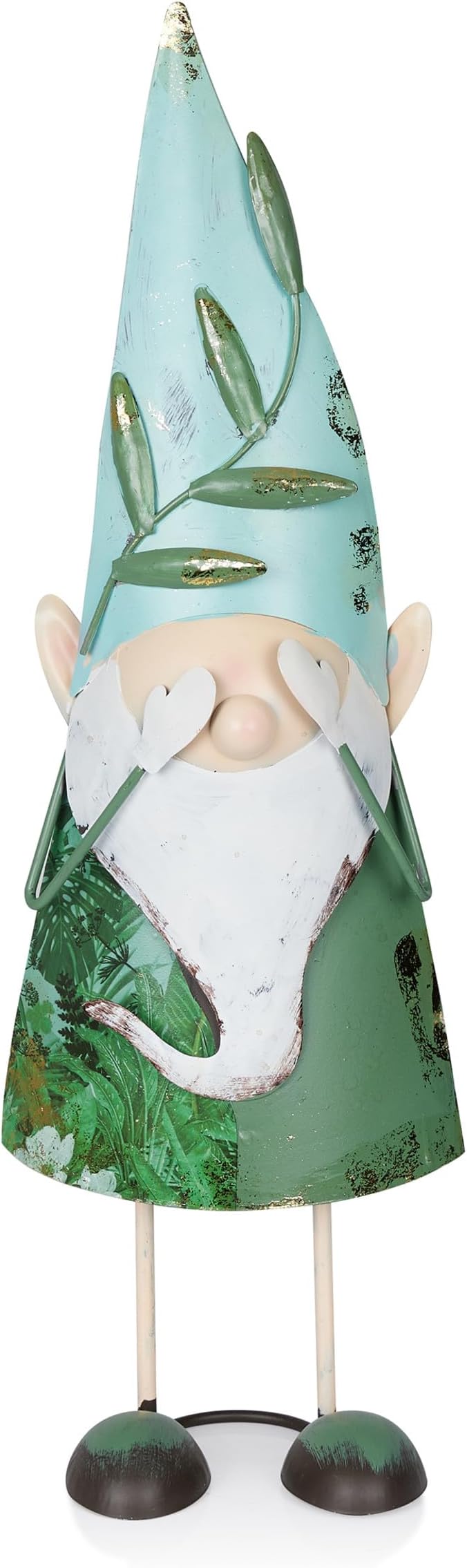 Alpine Corporation MCC798HH See No Evil Metal Gnome Decor, Whimsical Playful Décor for Patio & Garden, 19" H, Green