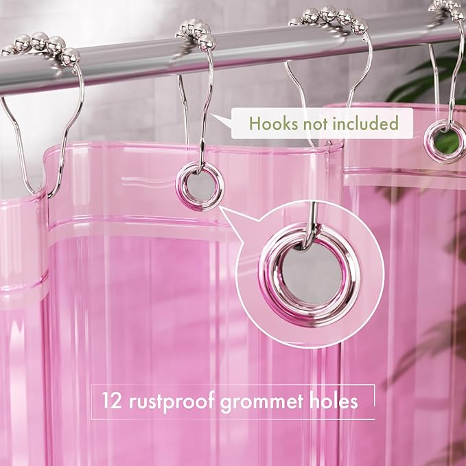 AmazerBath Extra Long Shower Curtain Liner, Clear Pink Shower Liner 84 Inches Long, 72x84 Plastic Shower Curtain Liners, Cute Tall Shower Liner, PEVA Bathroom Shower Curtain Liners & 3 Magnets