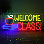 Welcome Class Neon Sign Student Classroom Neon Lights Apple Book LED Signs for Wall Colorful Back to School Wall Art Neon Light Up Signs for Classroom School Opens Party Decorations